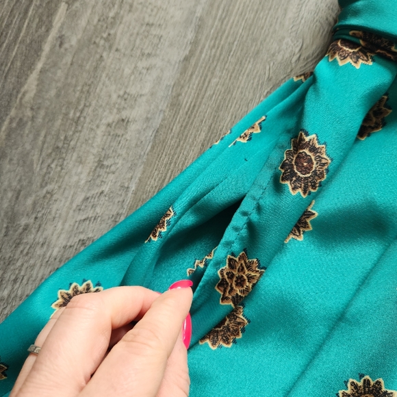 Vintage Tan Jay 2 Piece Midi Dress Set Teal Green With Floral Print Women's 8 - Picture 13 of 16